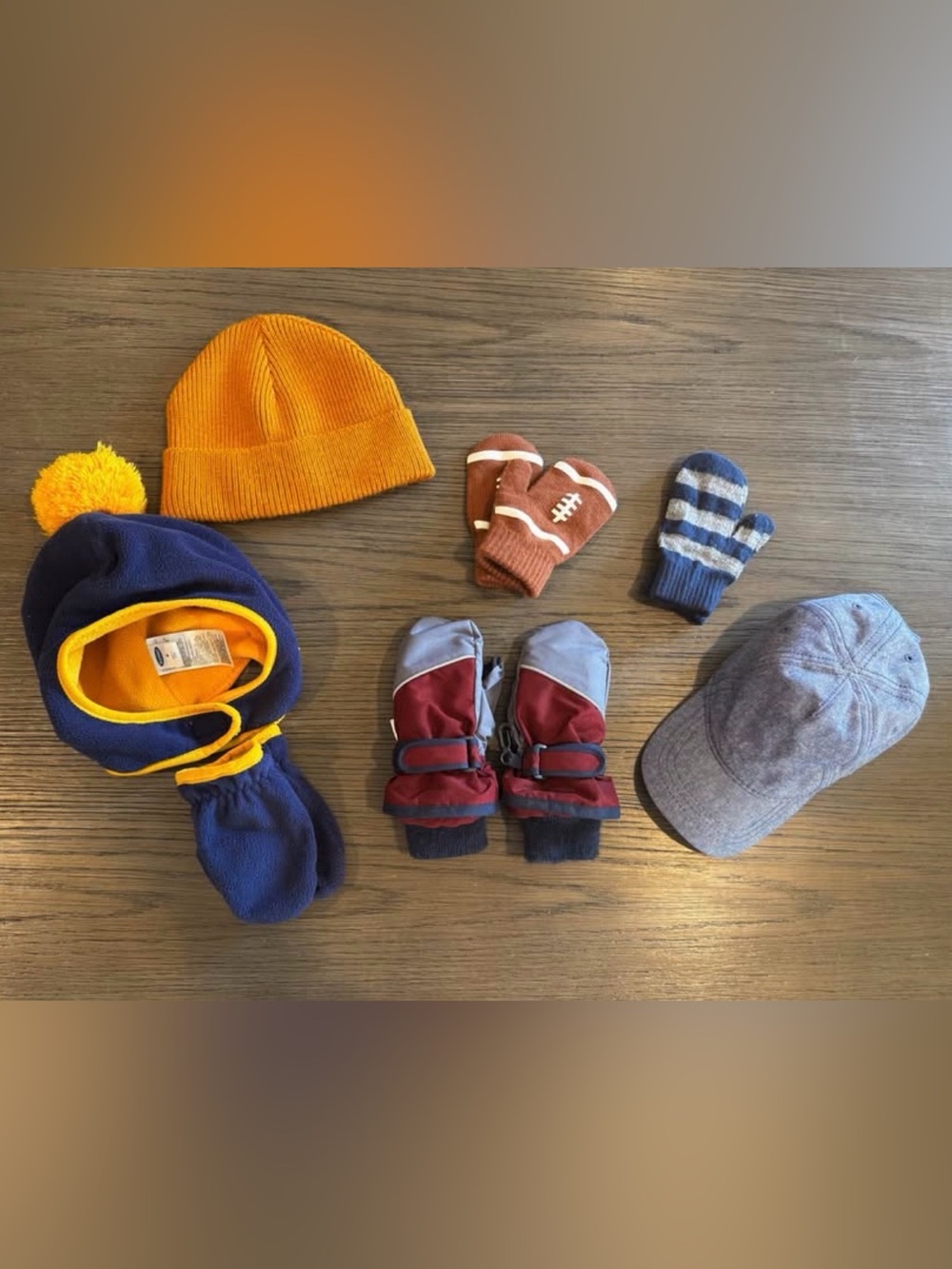 Kids Winter Mittens in Burgundy and Light Blue - Youth Outdoor Gloves